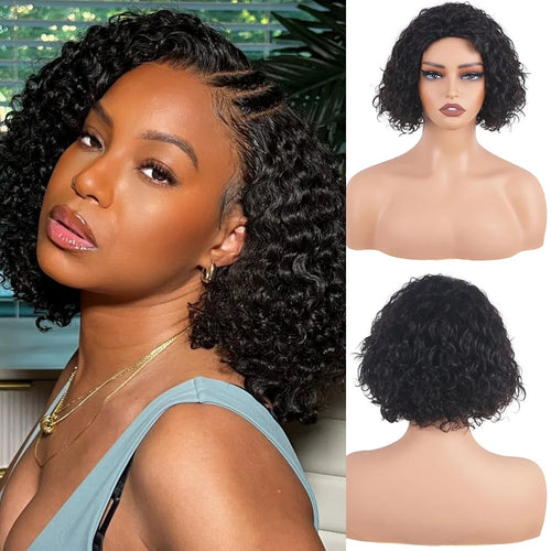 alt="Women’s bob curly human hair wig 16 inch 13x6 lace front pre-plucked water curly style"