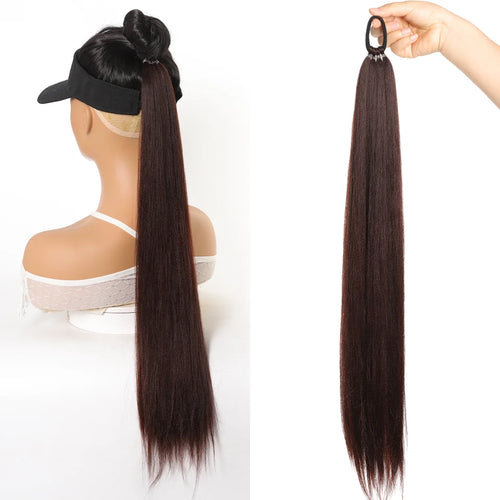 28-Inch Straight Synthetic Ponytail Extension – Elastic Hair Rope Wrap for Women