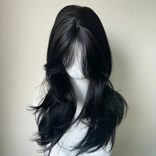 Ashley™ Headband Wig – Soft Black Waves with Chic French Bangs