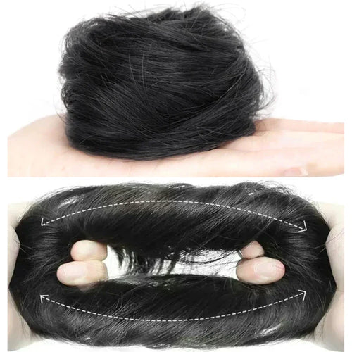 Synthetic Messy Bun Hair Piece – Straight Chignon Extension with Mini Rubber Band