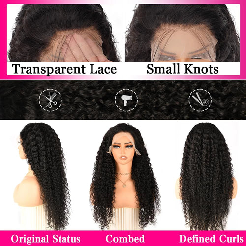 alt="13x6 deep wave human hair wig 32 inch pre-plucked natural color 200% density curly style"