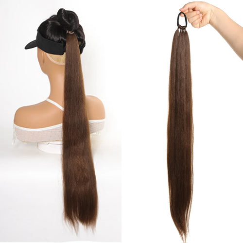 28-Inch Straight Synthetic Ponytail Extension – Elastic Hair Rope Wrap for Women