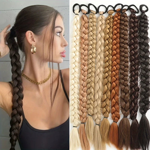 24-Inch Synthetic Long Braided Ponytail – High-Temperature Fiber Hair Extension