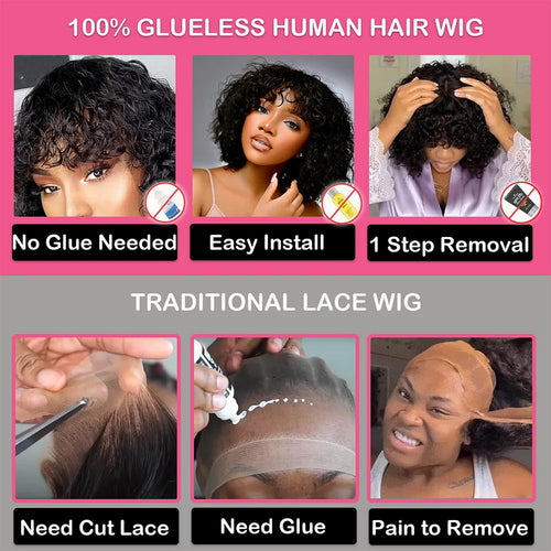 alt="Women’s bob curly human hair wig 16 inch 13x6 lace front pre-plucked water curly style"