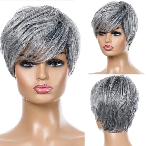 PAGEUP Short Hair Wig Natural Black With Bangs Soft And Realistic Hair Natural Fluffy Middle-aged And Elderly Ladies Mother Wig