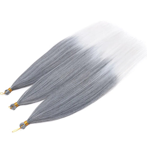 28-Inch Straight Pony Hair Bundles – 3pcs Synthetic Hair, Ombre Silver Grey, Easy Clip-In