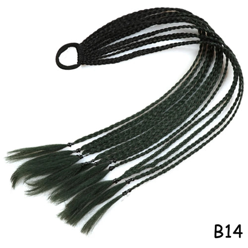 AZQUEEN Synthetic Rainbow Color Braided Ponytail For Girls Hair Elastic Rubber Band 60CM Braid Pony Tail Hair Extensions