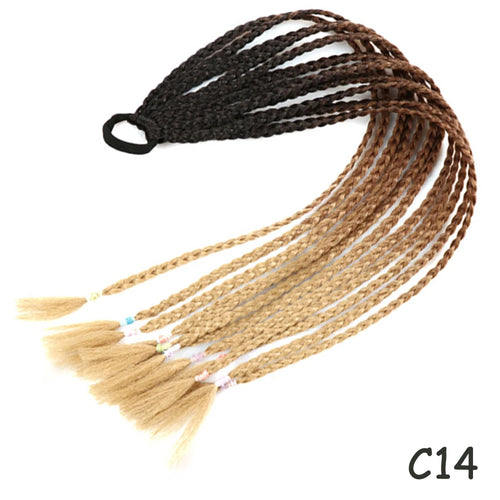 AZQUEEN Synthetic Rainbow Color Braided Ponytail For Girls Hair Elastic Rubber Band 60CM Braid Pony Tail Hair Extensions