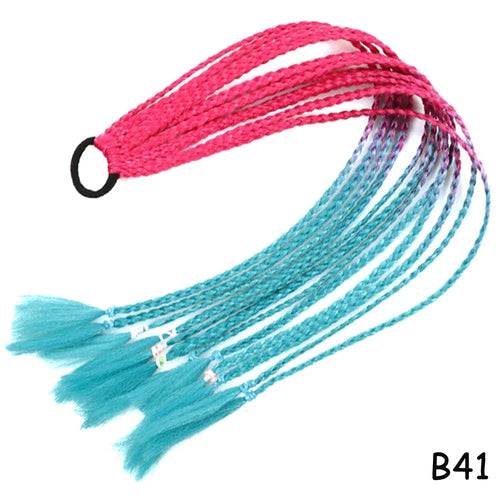 AZQUEEN Synthetic Rainbow Color Braided Ponytail For Girls Hair Elastic Rubber Band 60CM Braid Pony Tail Hair Extensions