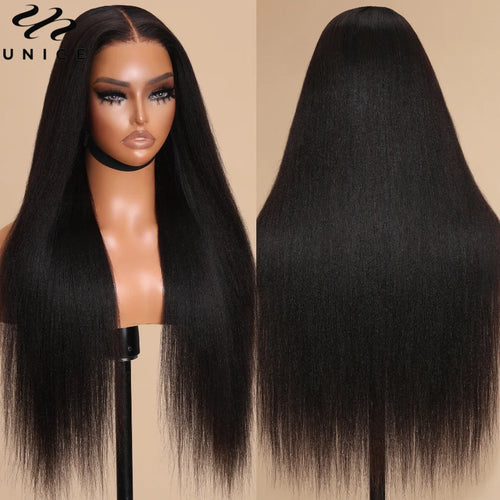 UNice Hair Pre Everything 7x5 13x4 Yaki Straight Wig Pre Plucked Pre Cut Pre Bleached Glueless Wig Human Hair Ready To Wear 150%