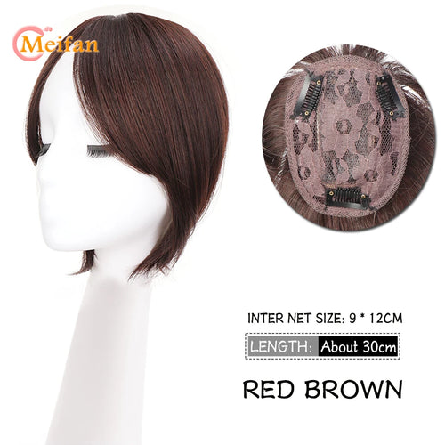 MEIFAN Synthetic Middle Part Topper Hairpiece with Bangs Clip-In Bangs Extension Natural Invisible Clourse Hairpiece for Women