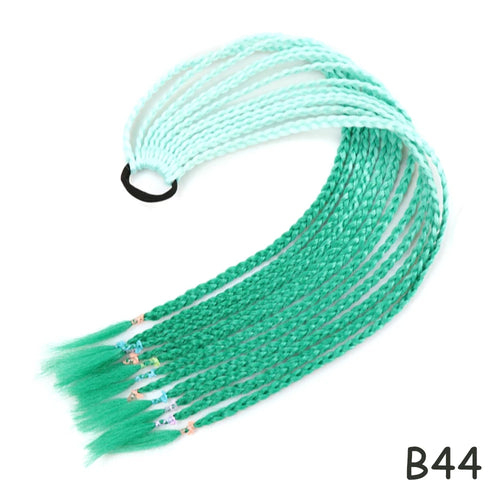 AZQUEEN Synthetic Rainbow Color Braided Ponytail For Girls Hair Elastic Rubber Band 60CM Braid Pony Tail Hair Extensions