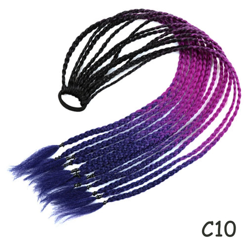 AZQUEEN Synthetic Rainbow Color Braided Ponytail For Girls Hair Elastic Rubber Band 60CM Braid Pony Tail Hair Extensions