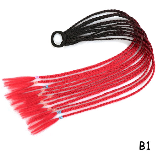 AZQUEEN Synthetic Rainbow Color Braided Ponytail For Girls Hair Elastic Rubber Band 60CM Braid Pony Tail Hair Extensions