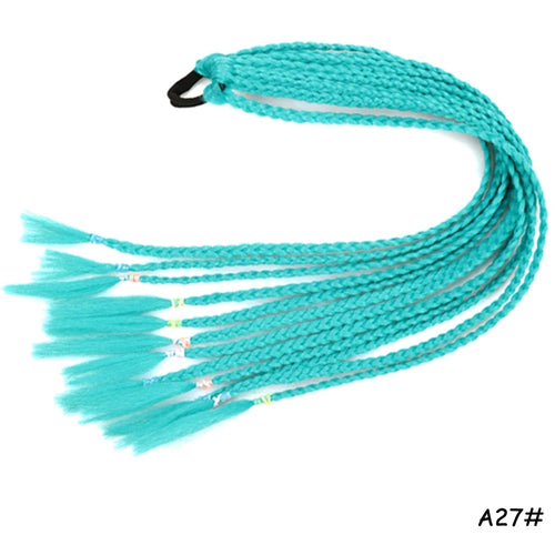 AZQUEEN Synthetic Rainbow Color Braided Ponytail For Girls Hair Elastic Rubber Band 60CM Braid Pony Tail Hair Extensions