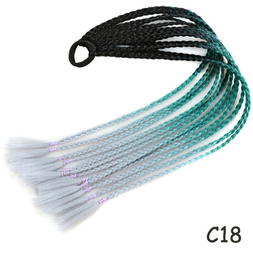 AZQUEEN Synthetic Rainbow Color Braided Ponytail For Girls Hair Elastic Rubber Band 60CM Braid Pony Tail Hair Extensions