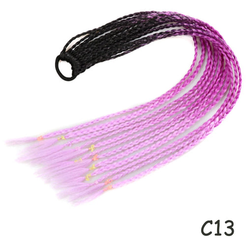 AZQUEEN Synthetic Rainbow Color Braided Ponytail For Girls Hair Elastic Rubber Band 60CM Braid Pony Tail Hair Extensions