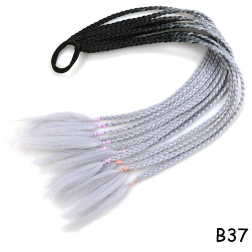 AZQUEEN Synthetic Rainbow Color Braided Ponytail For Girls Hair Elastic Rubber Band 60CM Braid Pony Tail Hair Extensions
