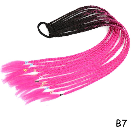 AZQUEEN Synthetic Rainbow Color Braided Ponytail For Girls Hair Elastic Rubber Band 60CM Braid Pony Tail Hair Extensions