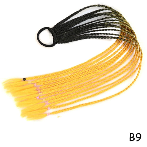 AZQUEEN Synthetic Rainbow Color Braided Ponytail For Girls Hair Elastic Rubber Band 60CM Braid Pony Tail Hair Extensions