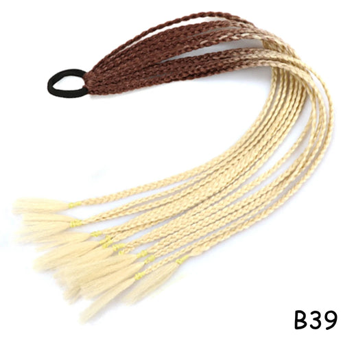 AZQUEEN Synthetic Rainbow Color Braided Ponytail For Girls Hair Elastic Rubber Band 60CM Braid Pony Tail Hair Extensions