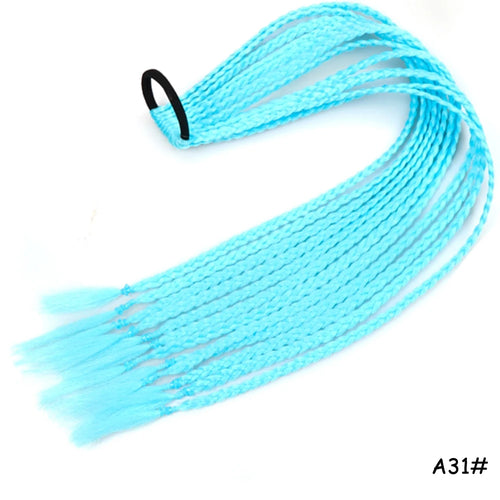 AZQUEEN Synthetic Rainbow Color Braided Ponytail For Girls Hair Elastic Rubber Band 60CM Braid Pony Tail Hair Extensions