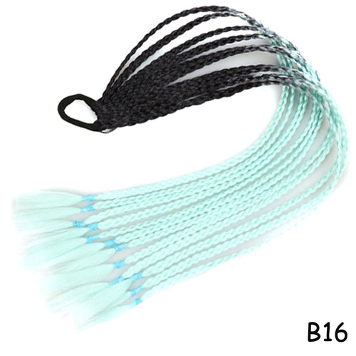 AZQUEEN Synthetic Rainbow Color Braided Ponytail For Girls Hair Elastic Rubber Band 60CM Braid Pony Tail Hair Extensions
