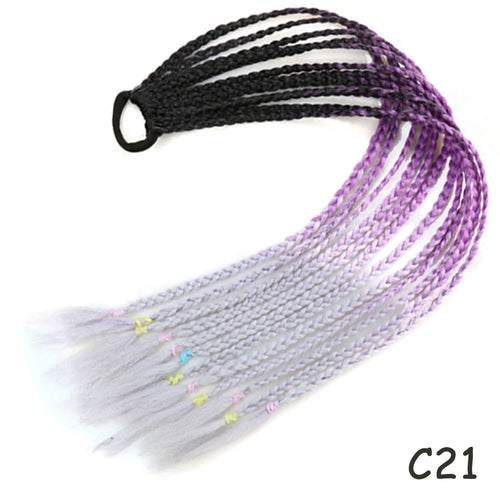 AZQUEEN Synthetic Rainbow Color Braided Ponytail For Girls Hair Elastic Rubber Band 60CM Braid Pony Tail Hair Extensions