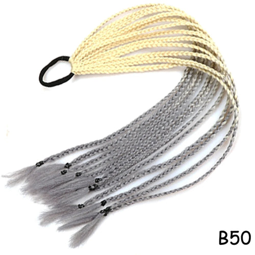 AZQUEEN Synthetic Rainbow Color Braided Ponytail For Girls Hair Elastic Rubber Band 60CM Braid Pony Tail Hair Extensions