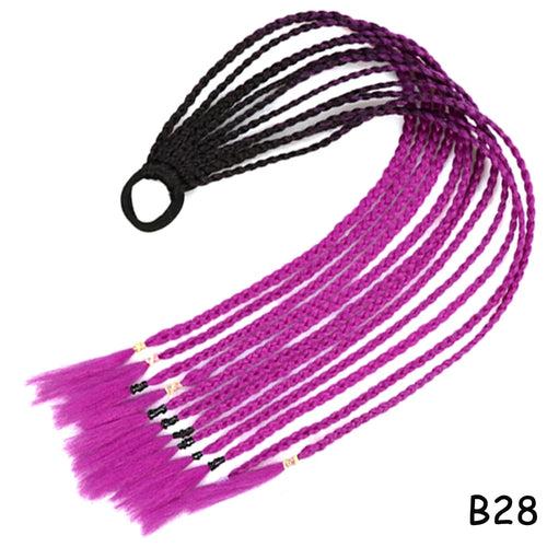 AZQUEEN Synthetic Rainbow Color Braided Ponytail For Girls Hair Elastic Rubber Band 60CM Braid Pony Tail Hair Extensions