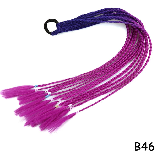 AZQUEEN Synthetic Rainbow Color Braided Ponytail For Girls Hair Elastic Rubber Band 60CM Braid Pony Tail Hair Extensions