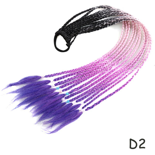 AZQUEEN Synthetic Rainbow Color Braided Ponytail For Girls Hair Elastic Rubber Band 60CM Braid Pony Tail Hair Extensions