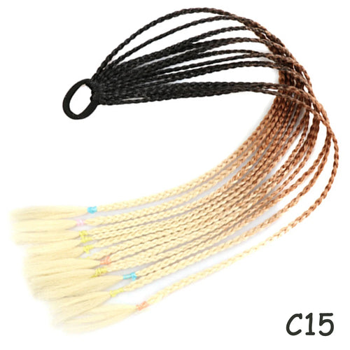 AZQUEEN Synthetic Rainbow Color Braided Ponytail For Girls Hair Elastic Rubber Band 60CM Braid Pony Tail Hair Extensions