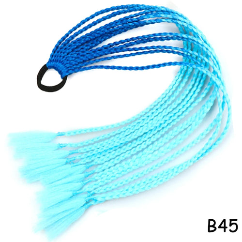 AZQUEEN Synthetic Rainbow Color Braided Ponytail For Girls Hair Elastic Rubber Band 60CM Braid Pony Tail Hair Extensions