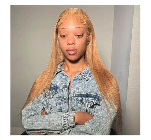 Honey Blonde Wigs Human Hair Bone Straight Wigs 13x6 HD Transparent Lace Front Human Hair Wigs #27 Honey Blonde Colored Wig