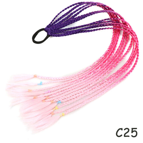 AZQUEEN Synthetic Rainbow Color Braided Ponytail For Girls Hair Elastic Rubber Band 60CM Braid Pony Tail Hair Extensions