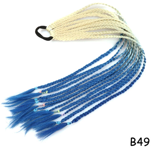 AZQUEEN Synthetic Rainbow Color Braided Ponytail For Girls Hair Elastic Rubber Band 60CM Braid Pony Tail Hair Extensions