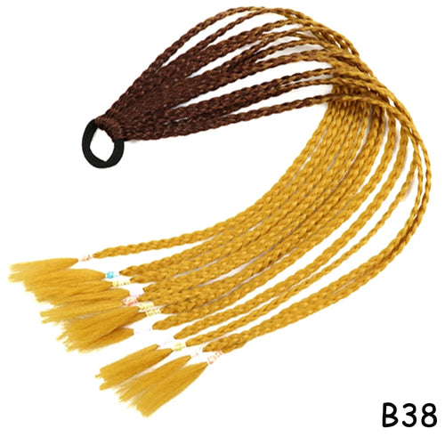 AZQUEEN Synthetic Rainbow Color Braided Ponytail For Girls Hair Elastic Rubber Band 60CM Braid Pony Tail Hair Extensions