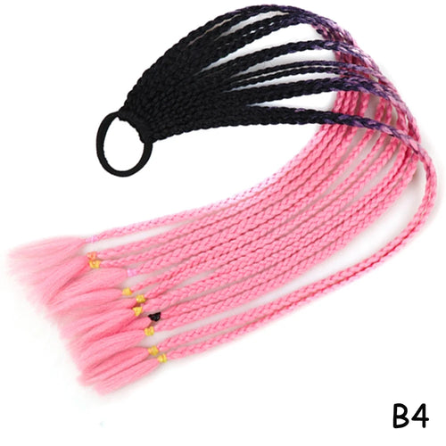 AZQUEEN Synthetic Rainbow Color Braided Ponytail For Girls Hair Elastic Rubber Band 60CM Braid Pony Tail Hair Extensions
