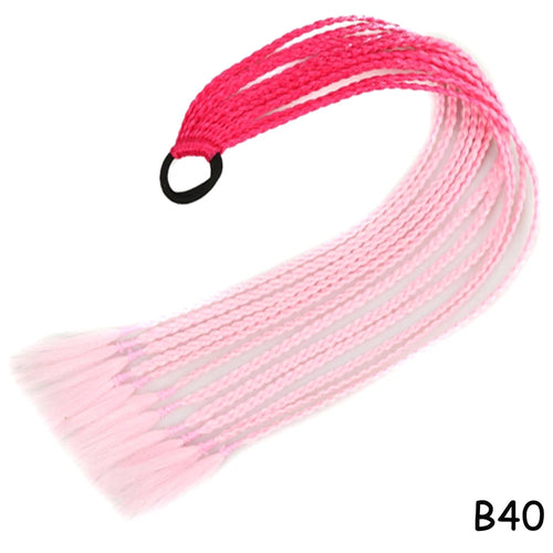 AZQUEEN Synthetic Rainbow Color Braided Ponytail For Girls Hair Elastic Rubber Band 60CM Braid Pony Tail Hair Extensions