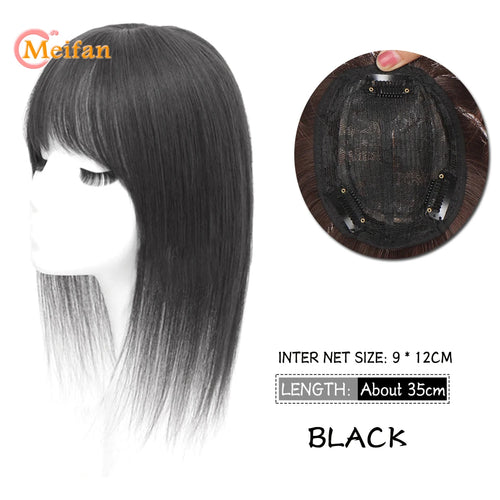 MEIFAN Synthetic Middle Part Topper Hairpiece with Bangs Clip-In Bangs Extension Natural Invisible Clourse Hairpiece for Women
