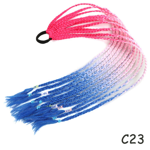 AZQUEEN Synthetic Rainbow Color Braided Ponytail For Girls Hair Elastic Rubber Band 60CM Braid Pony Tail Hair Extensions