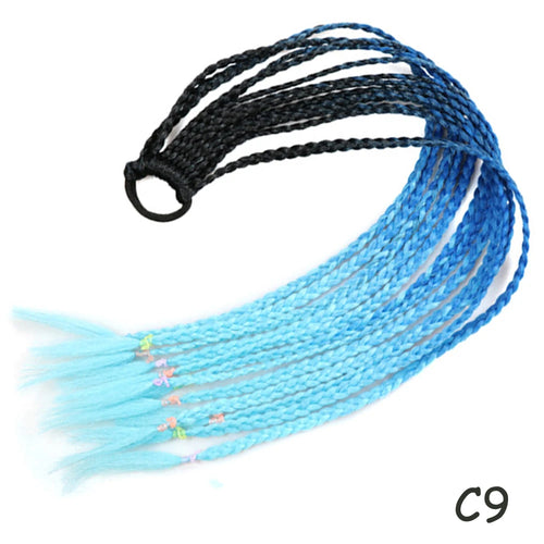 AZQUEEN Synthetic Rainbow Color Braided Ponytail For Girls Hair Elastic Rubber Band 60CM Braid Pony Tail Hair Extensions