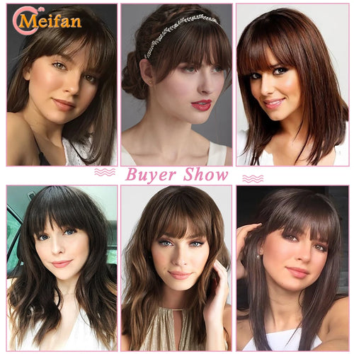 MEIFAN Synthetic Middle Part Topper Hairpiece with Bangs Clip-In Bangs Extension Natural Invisible Clourse Hairpiece for Women