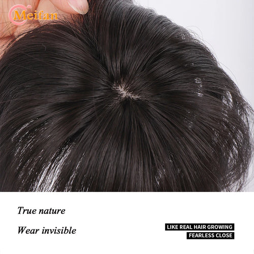 MEIFAN Synthetic Middle Part Topper Hairpiece with Bangs Clip-In Bangs Extension Natural Invisible Clourse Hairpiece for Women