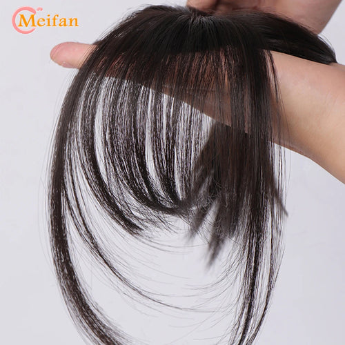 MEIFAN Synthetic Middle Part Topper Hairpiece with Bangs Clip-In Bangs Extension Natural Invisible Clourse Hairpiece for Women