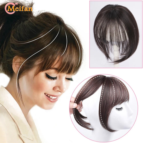 MEIFAN Synthetic Middle Part Topper Hairpiece with Bangs Clip-In Bangs Extension Natural Invisible Clourse Hairpiece for Women