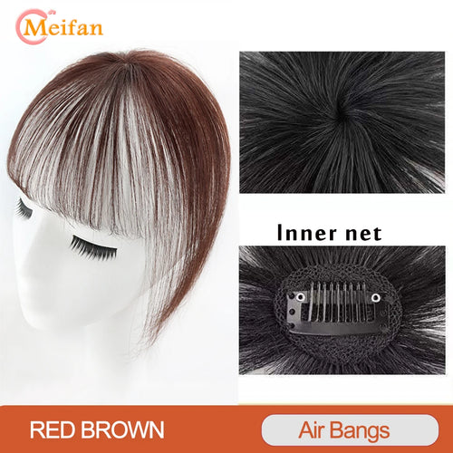 MEIFAN Synthetic Middle Part Topper Hairpiece with Bangs Clip-In Bangs Extension Natural Invisible Clourse Hairpiece for Women