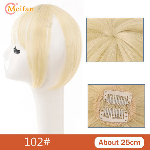 MEIFAN Synthetic Middle Part Topper Hairpiece with Bangs Clip-In Bangs Extension Natural Invisible Clourse Hairpiece for Women