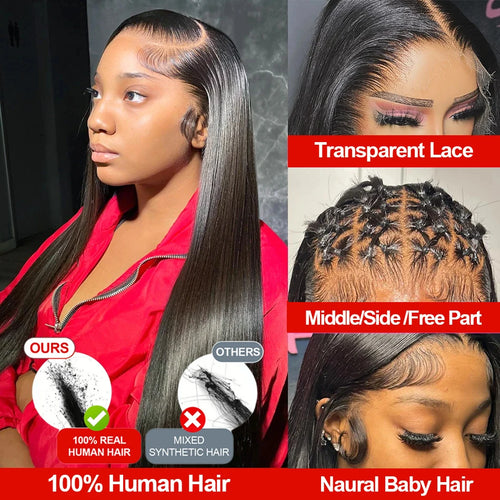 Queen Nala 360 Lace Frontal Straight Human Hair Wigs 30 40 Inch Glueless 7x5 13x4 Human Hair Wigs Ready To Wear Pre Plucked 200%